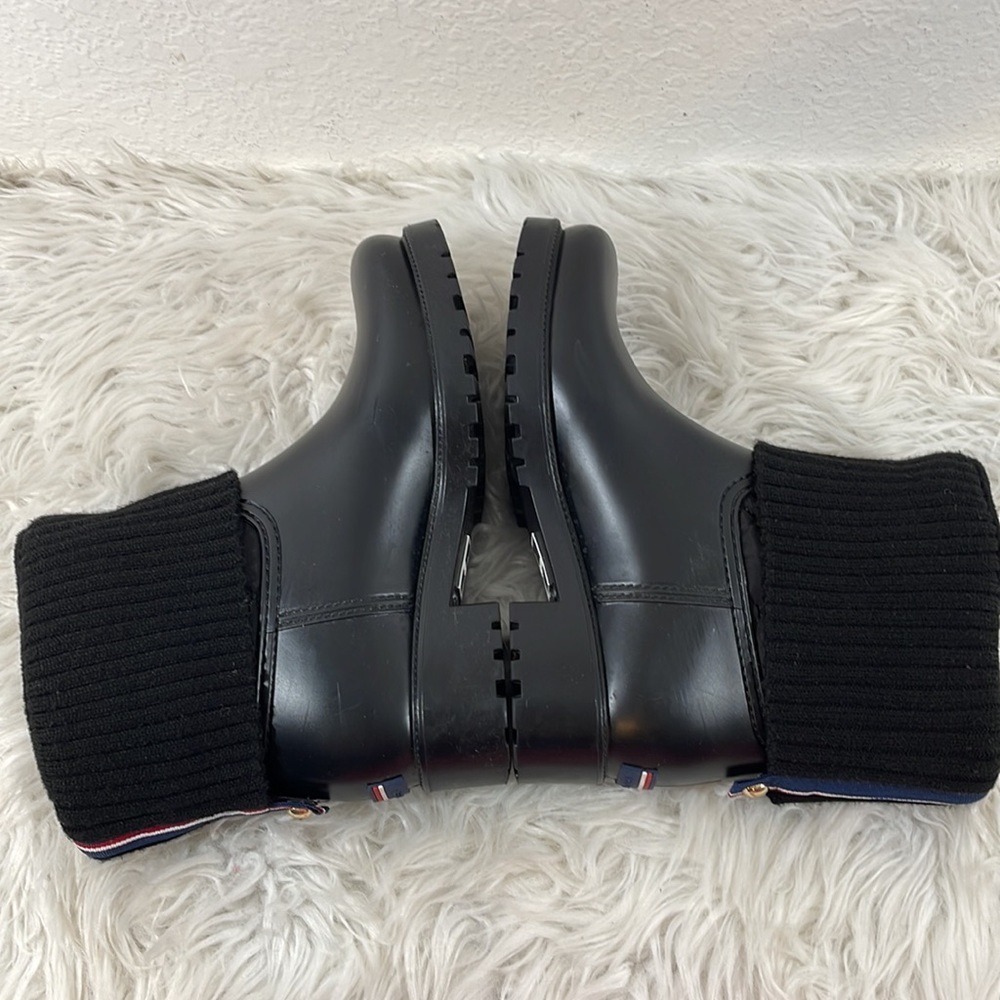 TOMMY HILFIGER TWSILVINA Rubber & Knit Cuff Lined Winter Black Rain Boots Size 9 - Picture 6 of 13